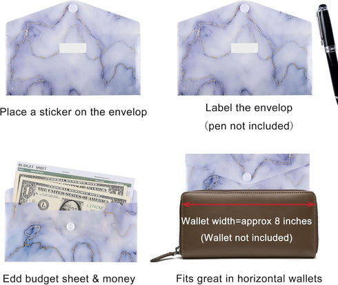 Lpraer 15 Pack Cash Envelope for Budgeting, Money Envelope with Budget Sheet Sticker Box for Saving (Marble)