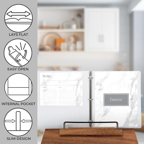 Samsill 1 Inch D-Ring Recipe Binder Kit, Full Page 8.5 x 11, Marble Design