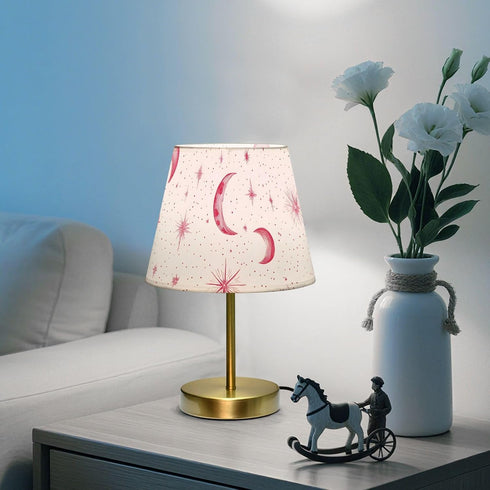 Dimmable Table Lamp for Bedroom Nightstand Pink Star Moon Bedside Lamp with USB Port Fabric Shade Desk Lamps Bronze