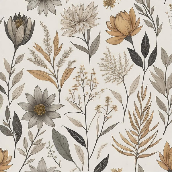 REDAMANCY Vintage Boho Wildflower Yellow Grey Flowers Peel and Stick Wallpaper Stick on