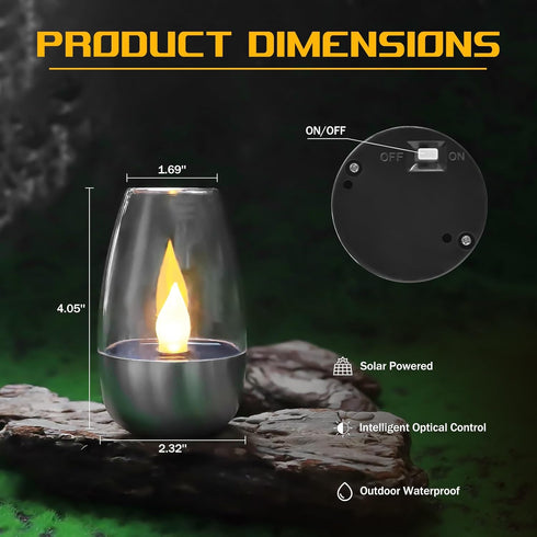 ISUNMEA 6 Pack Solar Outdoor Waterproof Flickering Flameless Candles - Rechargeable LED Battery Operated Fake Faux Tea