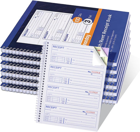 sunanday 6 Pack Large Money and Rent Receipt Books with Cardboard Insert,7-5/8" x