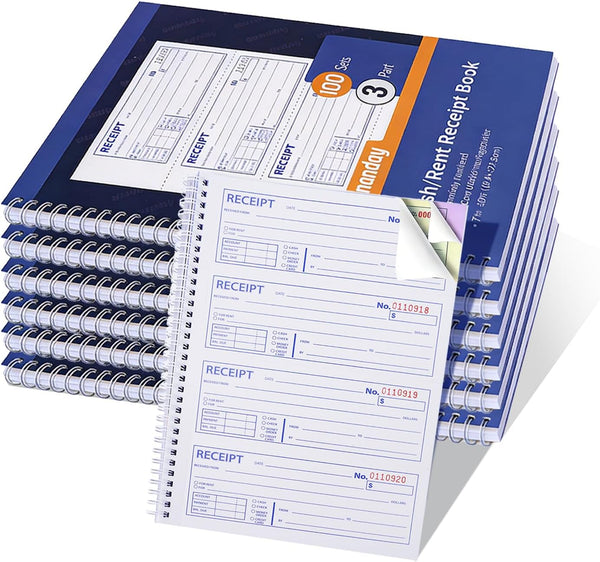 sunanday 6 Pack Large Money and Rent Receipt Books with Cardboard Insert,7-5/8" x