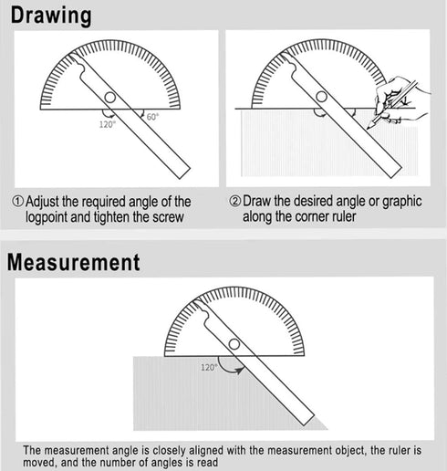 Nortools 0-180 Round Head Protractor, Stainless Steel Angle Finder Ruler