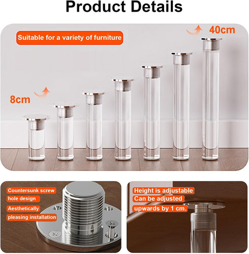 CMYAOYC Options(8cm/3inch) Clear Acrylic Furniture Support Legs, Transparent Cylindrical Feet for TV Stands, Floating