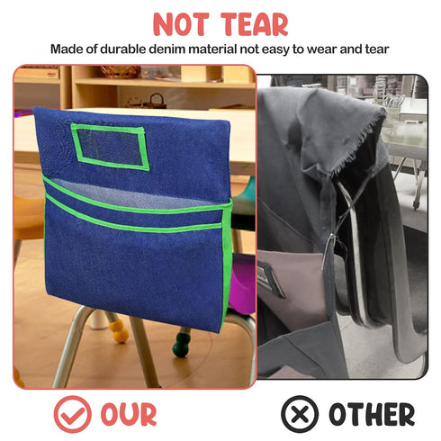 Auchq Chairback Buddy Pockets Chart with 2 Heavy Duty Storage Pocket, Standard Denim Organizer for Classroom Chair