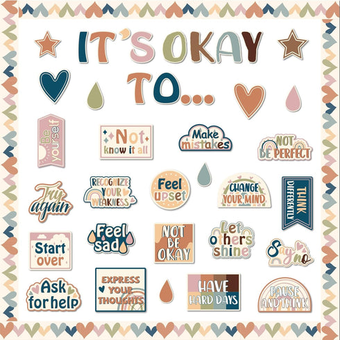 Mental Health Posters It's Okay to Boho Bulletin Board Set, Inspirational Positive Affirmations for School Office