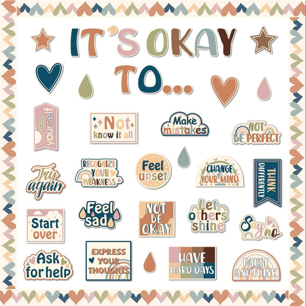 Mental Health Posters It's Okay to Boho Bulletin Board Set, Inspirational Positive Affirmations for School Office