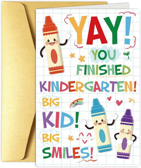 Obbyidk Cute Crayon Kindergarten Graduation Card, Kindergarten Graduation Card Gift for Boy Girl,