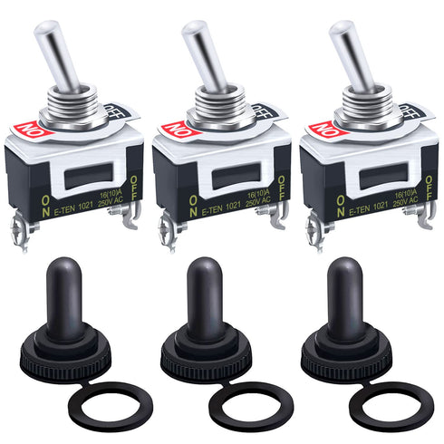 Twidec 3Pcs Heavy Duty Rocker Toggle Switch ON Off 2 Pin 16A 250V AC SPST with Waterproof Boot Cap Cover Ten-1021-B101