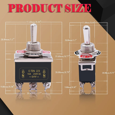 Twidec 3Pcs Heavy Duty Rocker Momentary Toggle Switch - 16A 250V AC DPDT 3 Position 6 Pin (ON)-Off-(ON) with Metal Boot