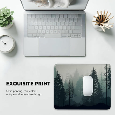 Monochromatic Forest Landscape Digital Art Mouse Pad - Serene Pine Tree Design for Computers Laptop