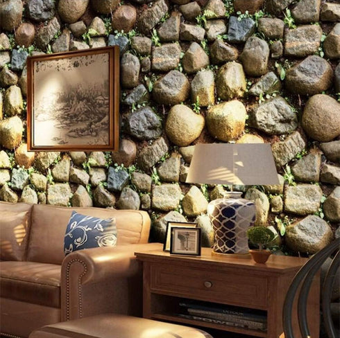 Yancorp 10ft Self-Adhesive Wallpaper, Brown Stone Brick Wallpaper, Peel and Stick for Backsplash