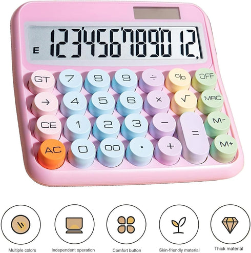 Calculator 12 Digit Extra Large – 5-Inch LCD Display, Big Buttons, Easy to Use, 15° Tilt Screen for Kids (Pink)