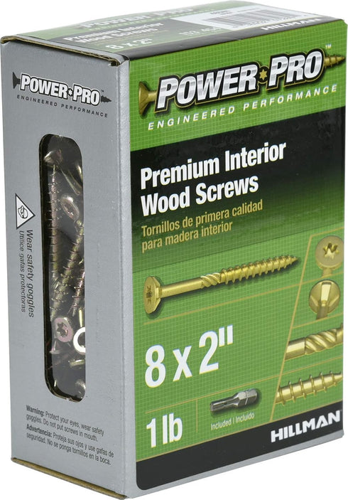 Power Pro 48581 #8 x 2 Wood Screws - Premium Star Drive Indoor Cabinet Screws, 1lb Box