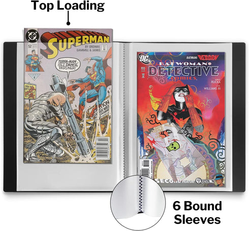 Dunwell Comic Book Storage Album, Binder with 6 Super Heavyweight Sleeves, Acid-Free, Gift for Collectors