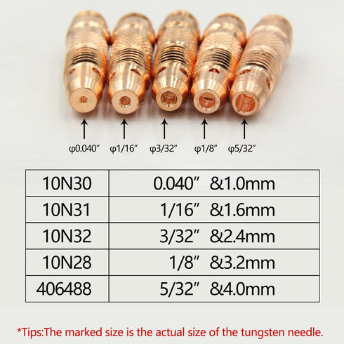 TIG Collet Body 10N32 (3/32"&2.4mm Orifice) for WP-17, 18 & 26 Series Consumables, 10Pcs