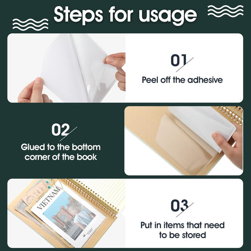 Tinlade 6 Pcs Clear Adhesive Corner Pockets 6 x 6 Inch, Sticky Pocket Sleeves for Extra Storage in Notebooks and Folders