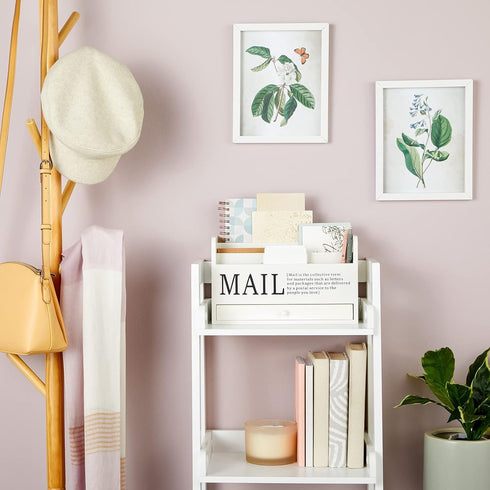 Juvale White Mail Organizer for Desktop, 3-Tier Wooden Sorter with Drawer for Files