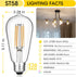 Gozelux Bulbs, 6W, 60W, Dimmable, 2700K, ST58 Bulbs 90+ E26 8 Count (Pack 1) Vintage LED Edison Equivalent Warm White
