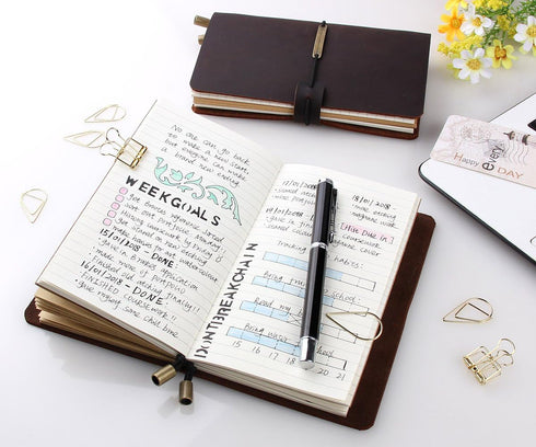 Robrasim Refillable Leather Journal - Antique Handmade Writing Diary, Medium Size 6.7" x 4", Coffee Travel Notebook