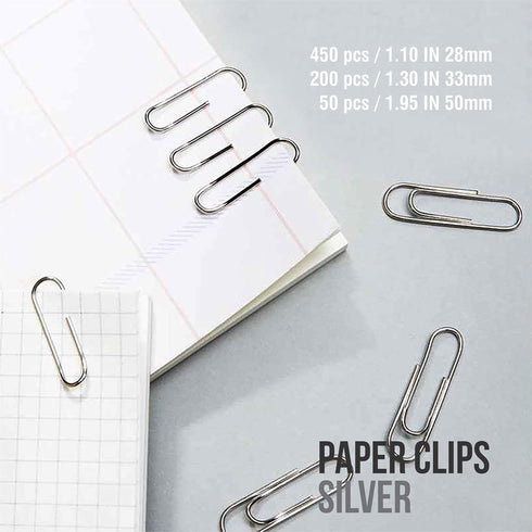 RUBEX 700 Paper Clips, Silver, Assorted Sizes for Office, School, Document Organization