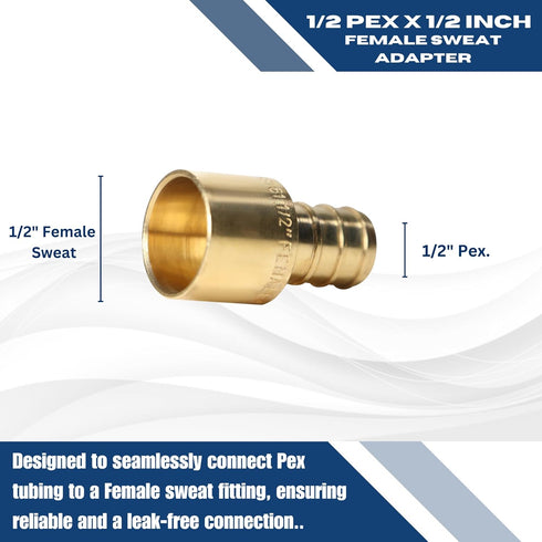 25 Pcs XFITTING 1/2 Inch Pex x 1/2 Inch Female Sweat Adapter, 23-3-6=25X