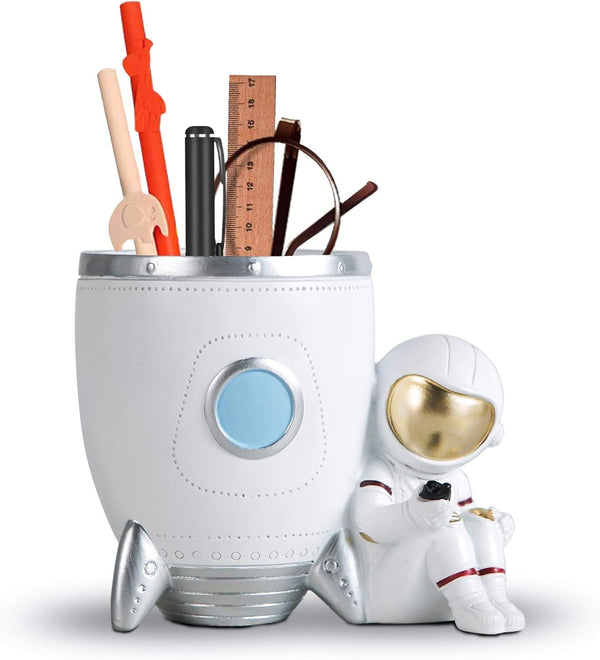 Pen Holder, Astronaut Stand for Desk, Decorative Resin Pencil Organizer, Ideal Gift for Office or Classroom