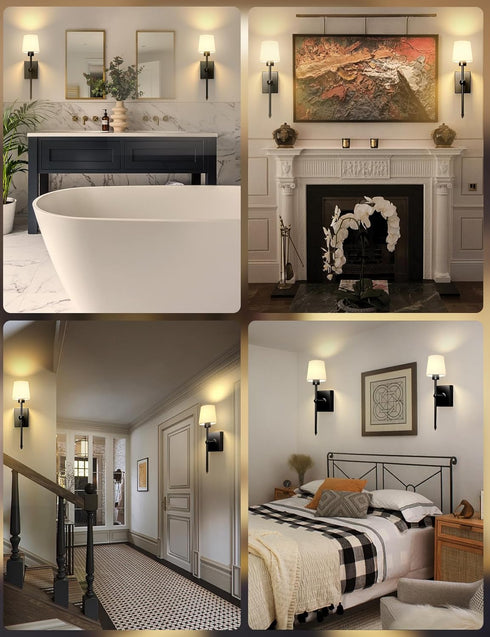 Set 2: 8000mAh Dimmable TOOWELL Battery Operated Wall Sconce of Black Rechargeable Wall Lights Fixtures LED with Remote