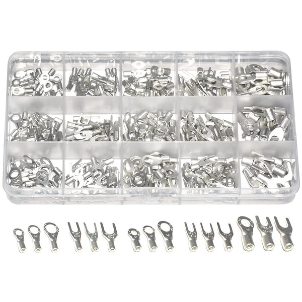 280 Pcs AWG 22-16 Ring Fork Terminals, Tinned Copper Non-Insulated Electrical Wire Connectors Assortment