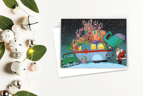 Camper and Santa Christmas Card - Stonehouse Collection, 18 Christmas Cards & 19 Envelopes, USA Made