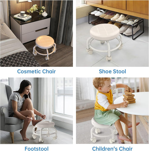 NiHome Low Roller Seat Universal Wheel Rolling Stool with Thick Metal Frame, 360° Swivel Wheels, Quick Assembly (White)