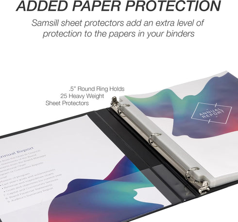 Samsill Economy 0.5 Inch 3 Ring Binder, Customizable Clear View, Black, 12 Pack, Made in USA