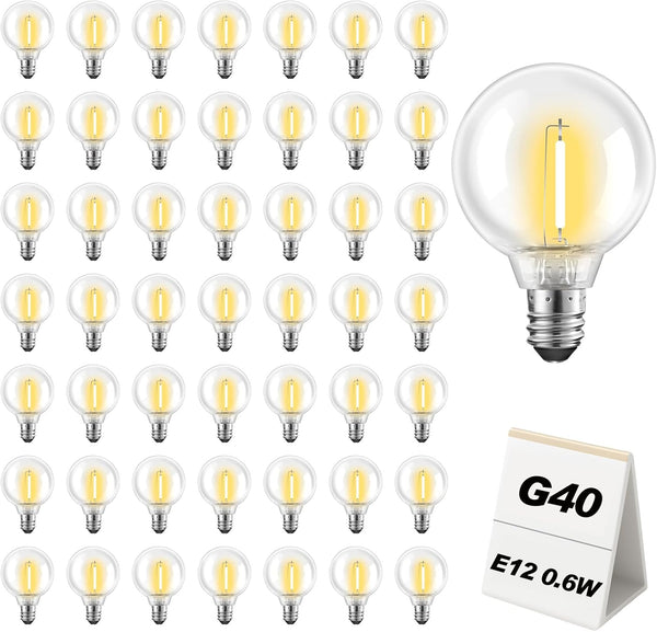 Adirxon 50-Pack G40 LED Replacement Light Bulbs Bulk Shatterproof 0.6W E12 Base 2700K
