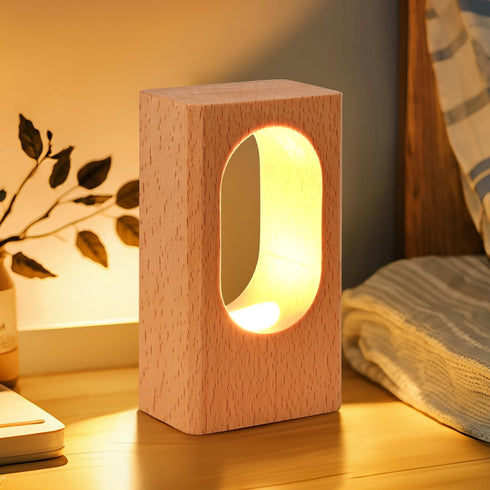 YIEONSHION Dimmable LED Wood Desk Lamp, Bedside Night Light for Bedroom, Creative Wooden Table Lamp, Warm Ambient