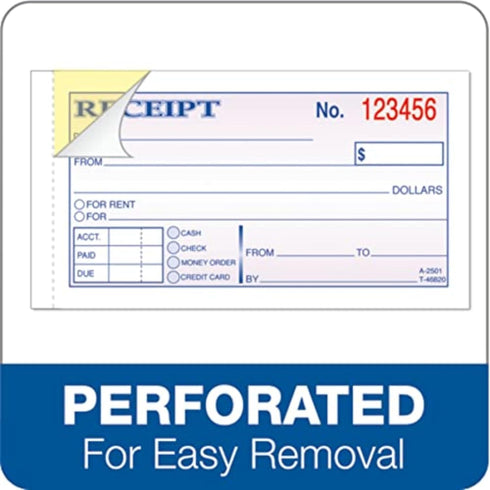 TOPS Money Receipt Book, 2-Part, Carbonless, White and Canary, 50 Sheets, 2 5/8 x 5 3/8 Inches (46820)