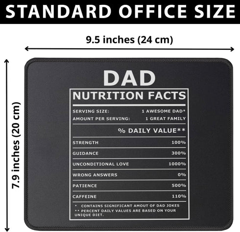 Dad Nutritional Facts Mouse Pad - Funny Gag Dad Gifts - Birthday, for Men, Dad, New Daddy, Papa, Father from Wife, Son, Daughter - 9.5 x 7.8 Inches Mouse Mat by Wish State