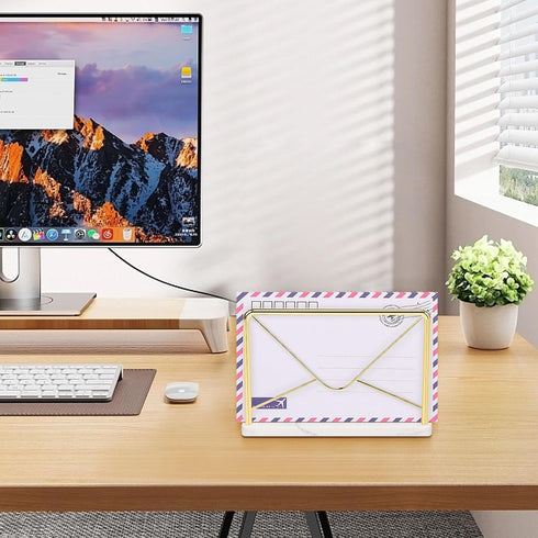Modern Mail Holder for Home Office, Metal Letter Organizer Sorter for Desk, Marble Base, Envelope Storage Rack