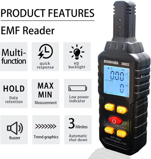 3 in 1 EMF Meter, Electromagnetic Field Radiation Detector, EMF Tester with Sound Light Alarm for Home