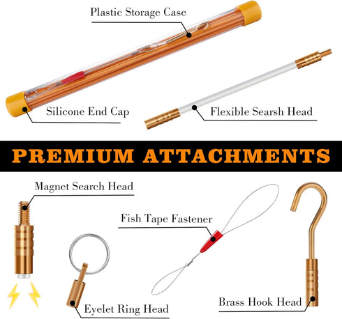KOOTANS 22FT Fiberglass Wire Running Kit, Wire Fishing Tools, Electrical Wire Puller Through Wall Cable Snake Rods Fish Tape Set with Different Accessories