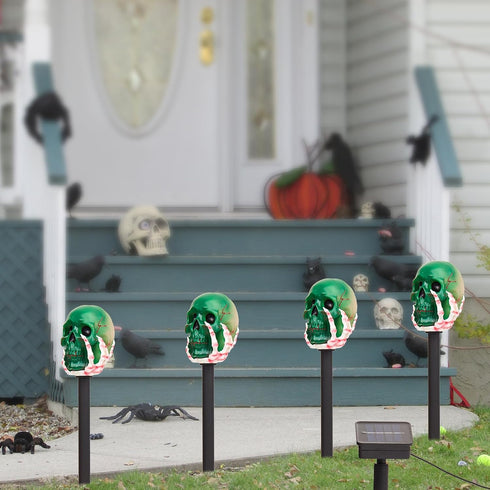 4pcs HUYIENO Solar Halloween Pathway Lights LED Lights Outdoor Waterproof Halloween Decorations for Garden