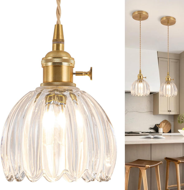 Pendant Light Fixtures,Mini Hanging Lights 5.1Inch E26 Transparent Glass Vintage Pendant Light