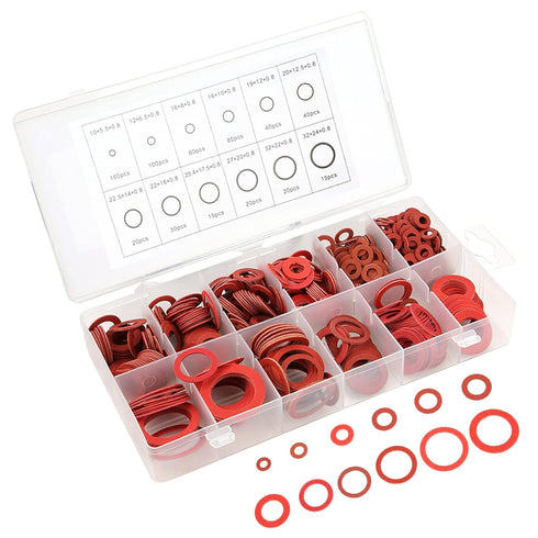 600PCS Red Steel Paper Fiber Flat Washers Kit - Insulation Washer Assorted Set with Box for Electrical Connections