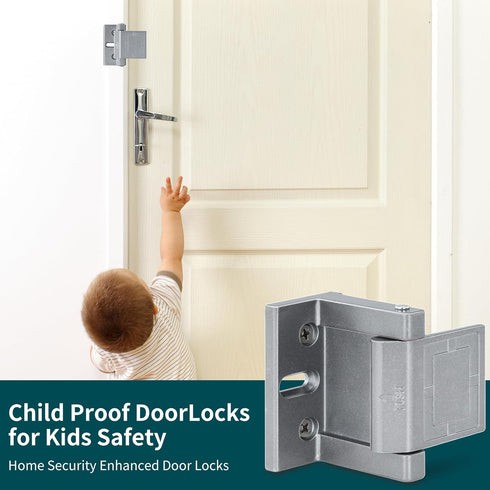 JIADAXIN Protection(Gary-2 Pack) High-Security Reinforced Door Lock Aluminum Privacy Latch for Home and Hotel, Easy