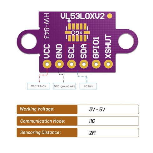 Qoroos 5Pcs VL53L0X 940nm GY-VL53L0XV2 Time-of-Flight (ToF) Laser Ranging Sensor Breakout Distance Measurement Module