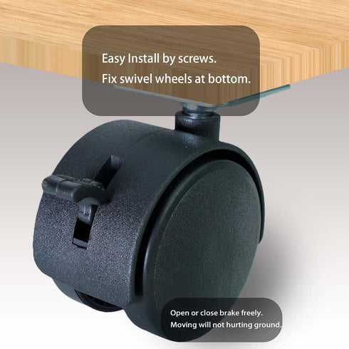 2 Inch Furniture Caster Wheels, 4 Pcs Swivel Plastic Rollers with Locks for Cabinet Drawer Table Desk