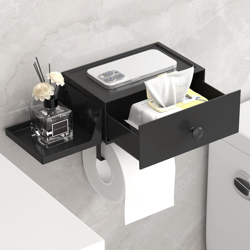 Lifewit Toilet Paper Holder with Shelf and Drawer, Screw or Adhesive Wall