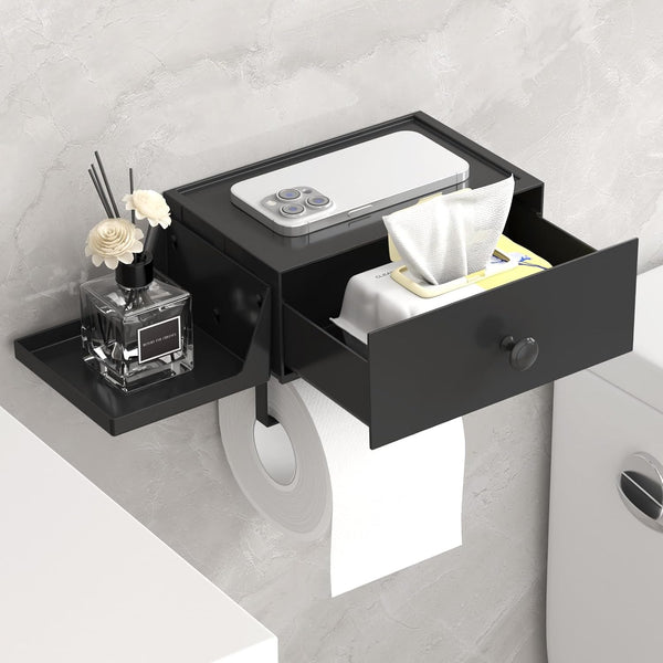 Lifewit Toilet Paper Holder with Shelf and Drawer, Screw or Adhesive Wall