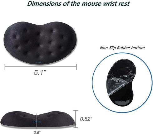 BRILA Ergonomic Memory Foam Mouse Wrist Rest Pad for Computer and Gaming - Black with Massage Holes