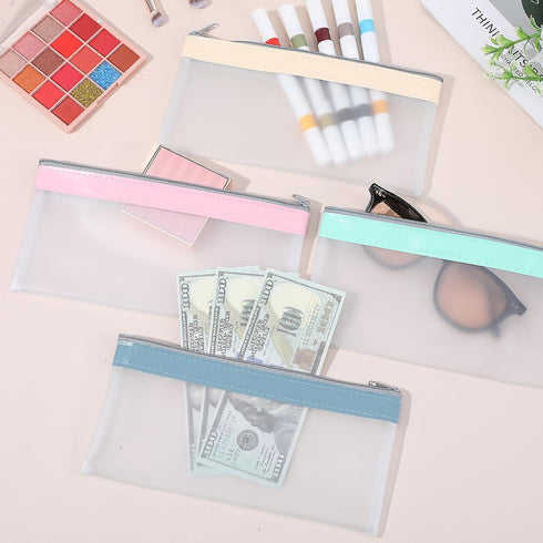 Sorcristy 4-Piece Set, 8.4 4.1 Inch, Multi-Purpose Money Pouch Cash Envelopes Small Zipper Pouches, Mesh Bags